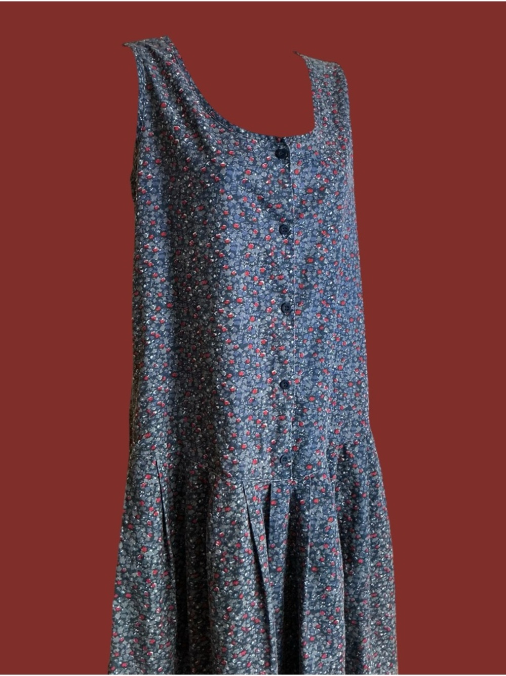 Vintage Blue Floral Button-Front Midi Dress - Picture 4 of 8